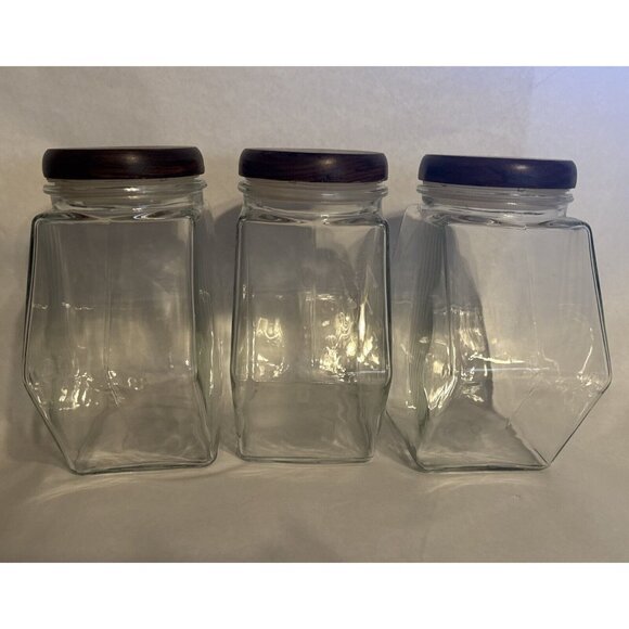 Vintage Hexagon Glass Merchant Canister Candy Cookie Jar Apothecary Set Of 3 - Picture 4 of 7